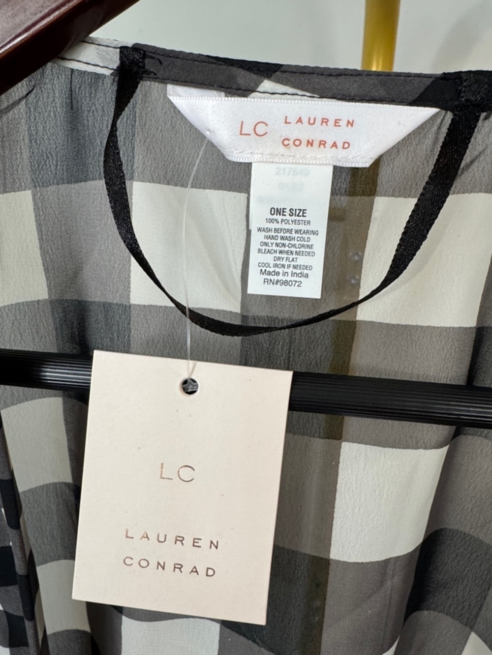 LC Lauren Conrad Black and White Gingham Open sheer Cardigan one size - Picture 2 of 11